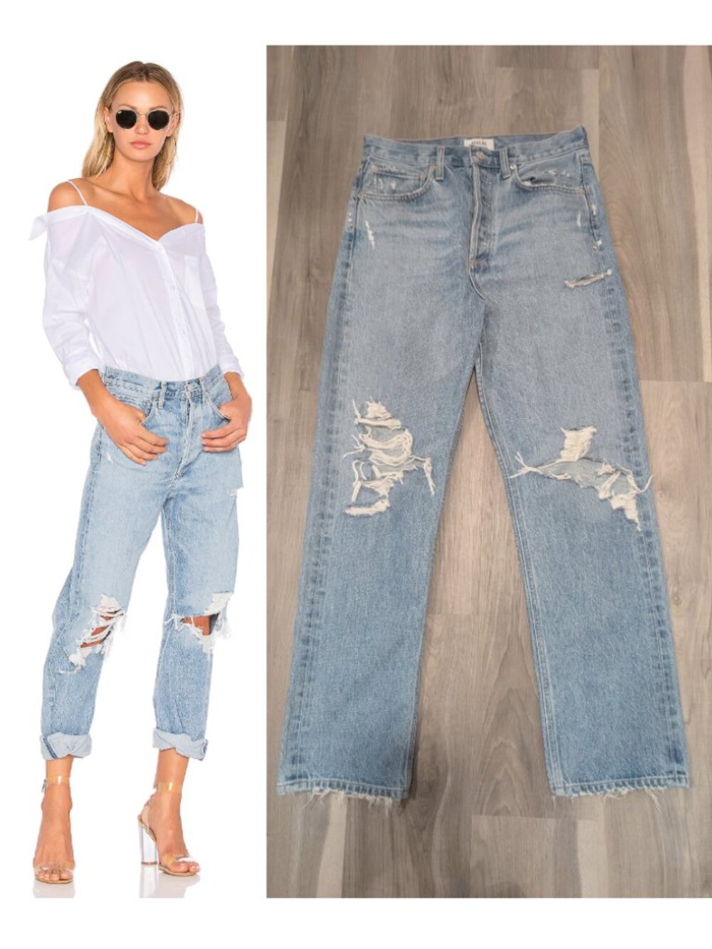 AGOLDE | 90's Mid Rise Loose Straight Jeans In Fall Out Light Blue Distress